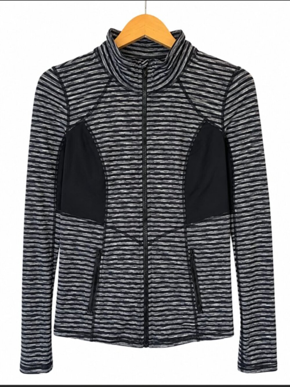 Zella Athletic Jacket Women’s Large Black White Stripe Full Zip Activewear